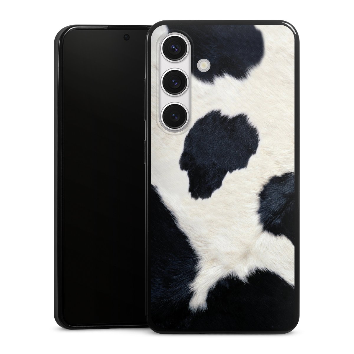 Galaxy S24 Handy Slim Case extra dünn Silikon Handyhülle schwarz Hülle Animal Look Animal Print Cow Skin Silikon Slim Case