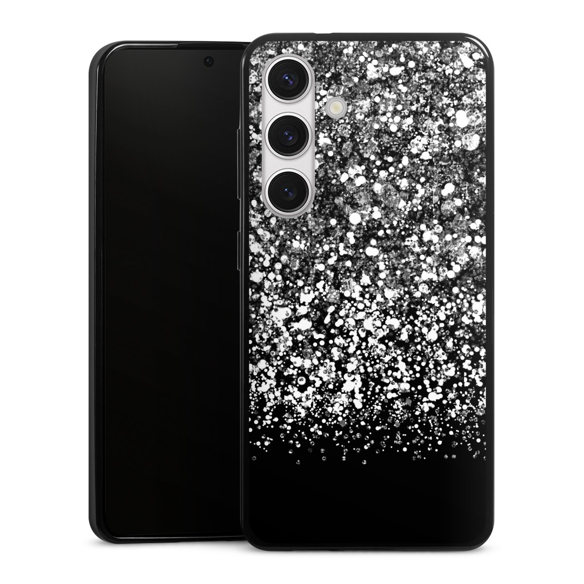 Galaxy S24 Handy Slim Case extra dünn Silikon Handyhülle schwarz Hülle Glitzer Snowflake Muster Silikon Slim Case