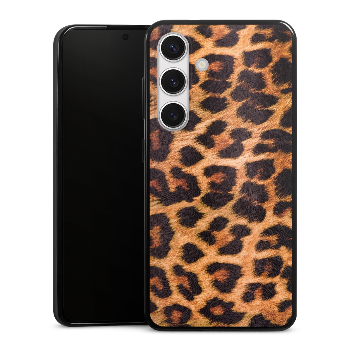 Galaxy S24 Handy Slim Case extra dünn Silikon Handyhülle schwarz Hülle Animal Print Leopard Fur Silikon Slim Case