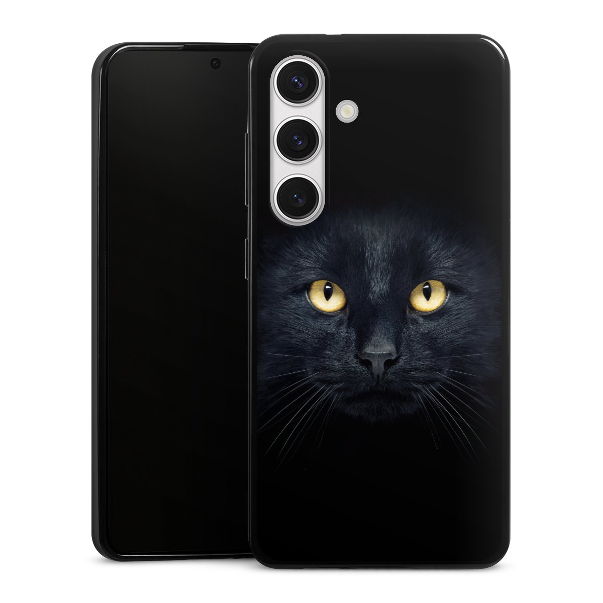 Galaxy S24 Handy Slim Case extra dünn Silikon Handyhülle schwarz Hülle Eye Cat Black Silikon Slim Case