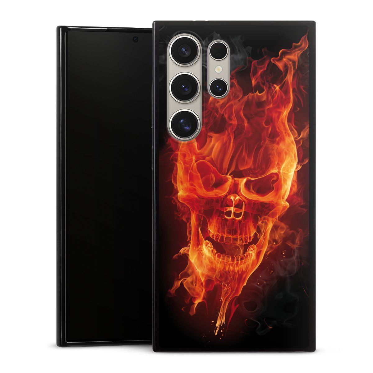 Galaxy S24 Ultra Handy Slim Case extra dünn Silikon Handyhülle schwarz Hülle Totenkopf Skull Fire Silikon Slim Case