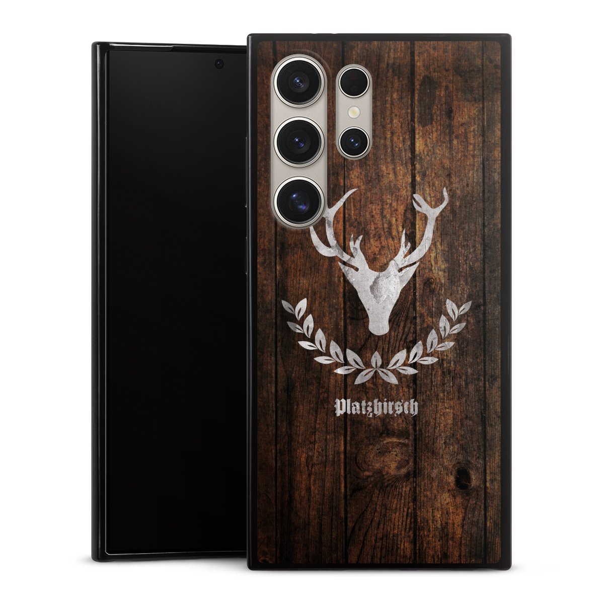 Galaxy S24 Ultra Handy Slim Case extra dünn Silikon Handyhülle schwarz Hülle Deer Wood Wooden Look Silikon Slim Case