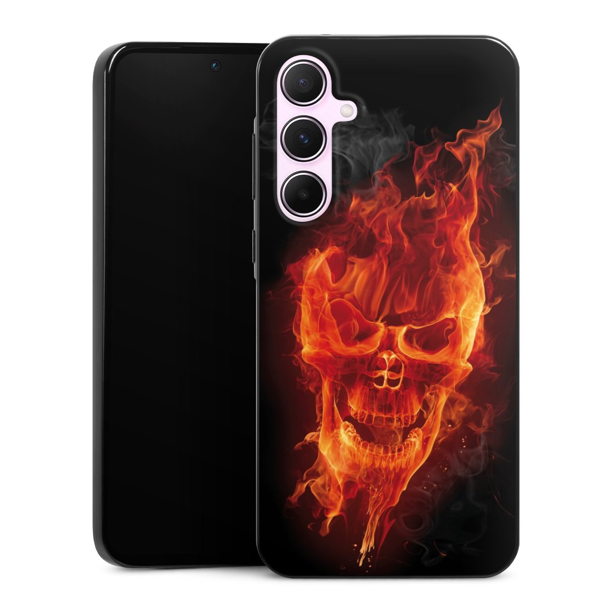 Galaxy A55 5G Handy Slim Case extra dünn Silikon Handyhülle schwarz Hülle Totenkopf Skull Fire Silikon Slim Case