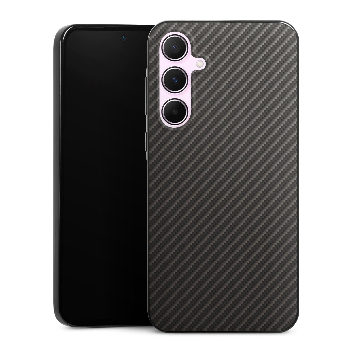 Galaxy A55 5G Handy Slim Case extra dünn Silikon Handyhülle schwarz Hülle Metallic Look Carbon Muster Silikon Slim Case