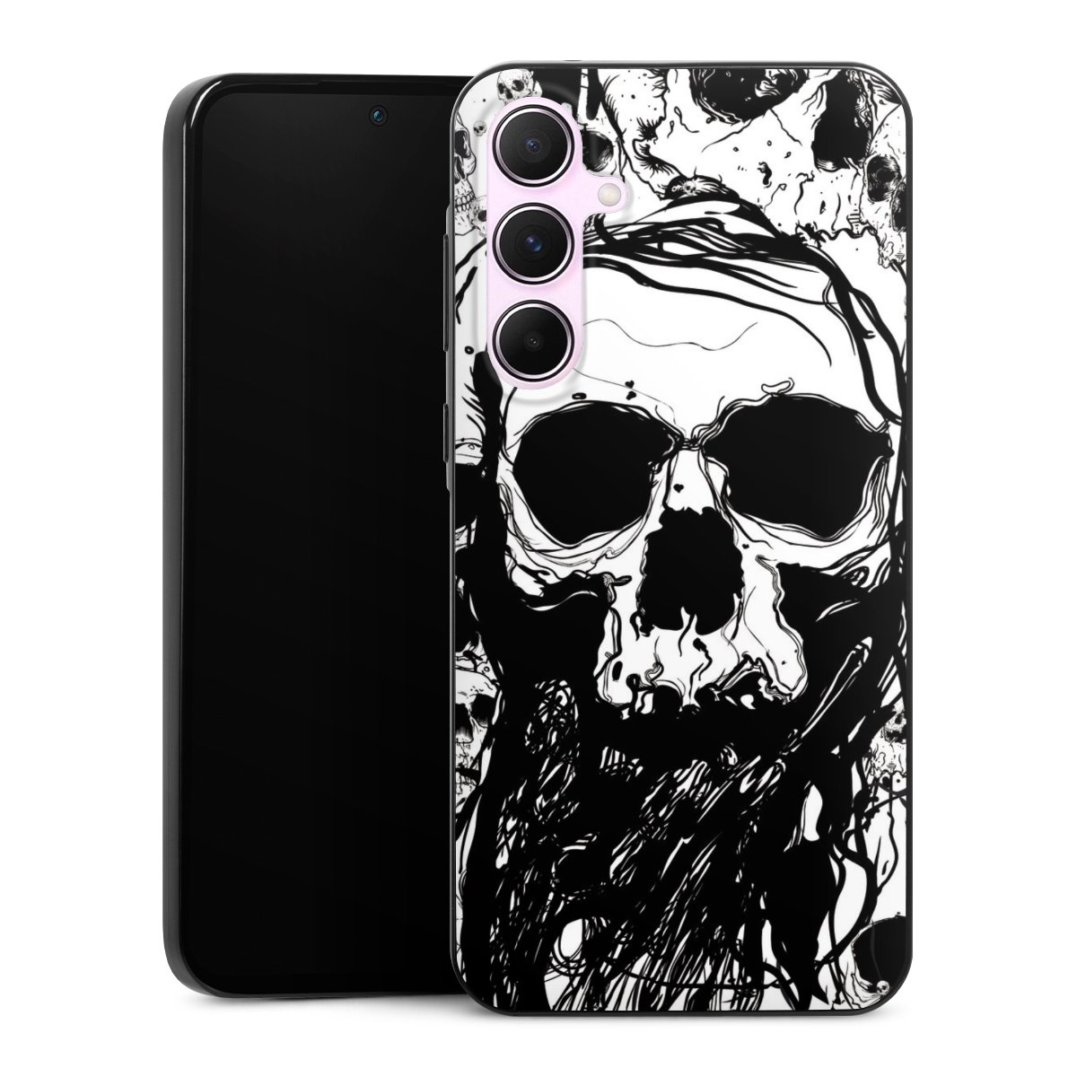 Galaxy A55 5G Handy Slim Case extra dünn Silikon Handyhülle schwarz Hülle Totenkopf Halloween Silikon Slim Case