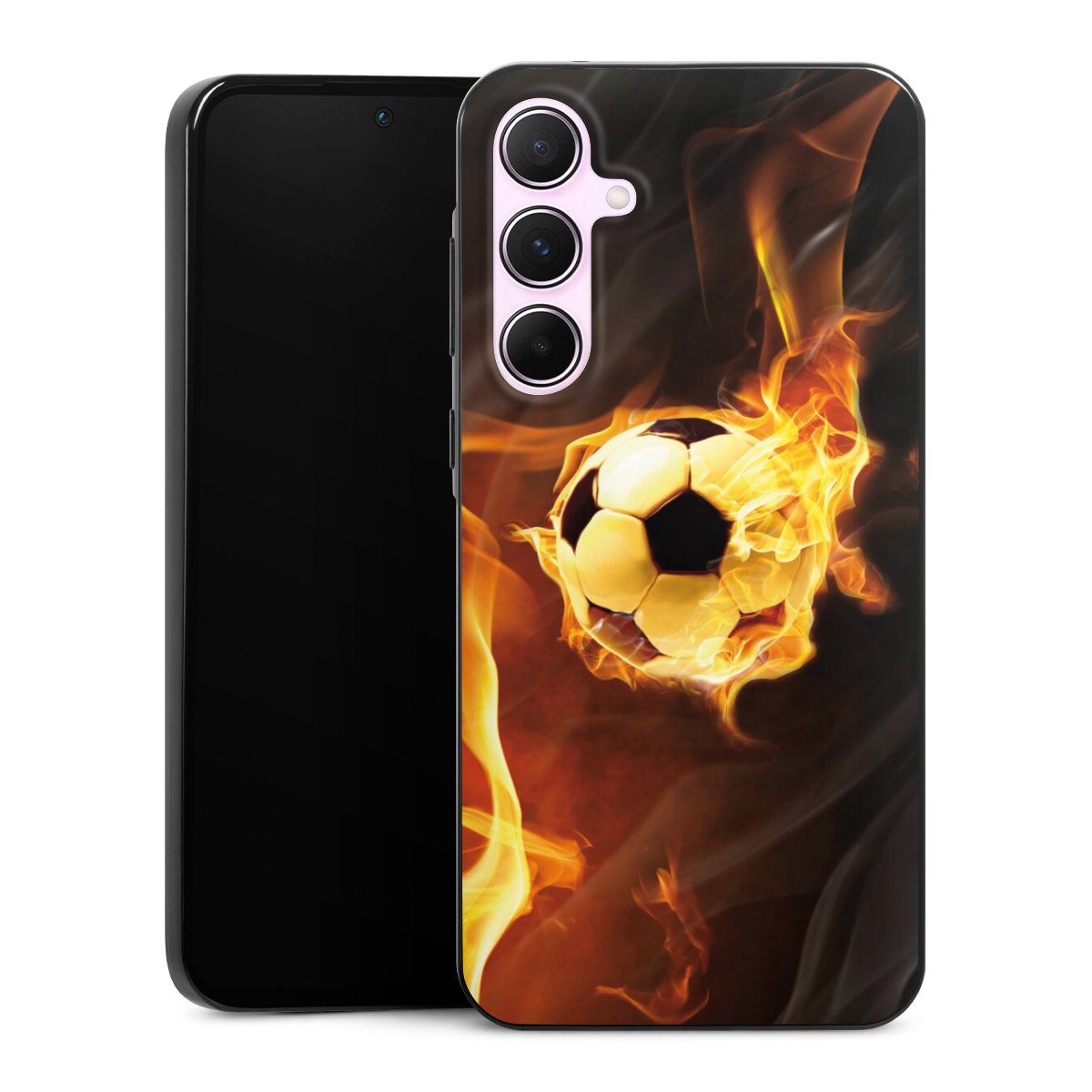 Galaxy A55 5G Handy Slim Case extra dünn Silikon Handyhülle schwarz Hülle Ball Fire Soccer Silikon Slim Case