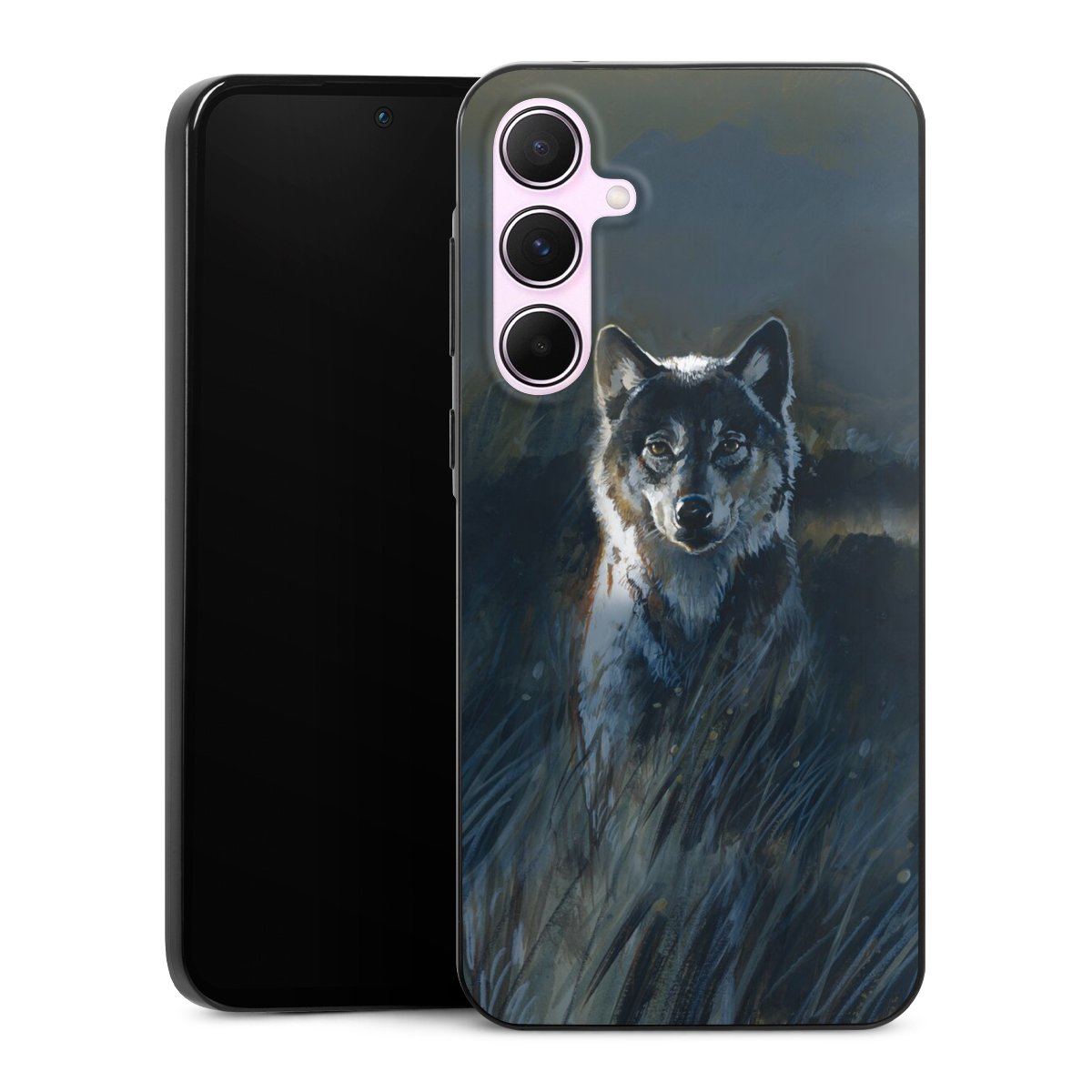 Galaxy A55 5G Handy Slim Case extra dünn Silikon Handyhülle schwarz Hülle Nature Wolf Painting Silikon Slim Case