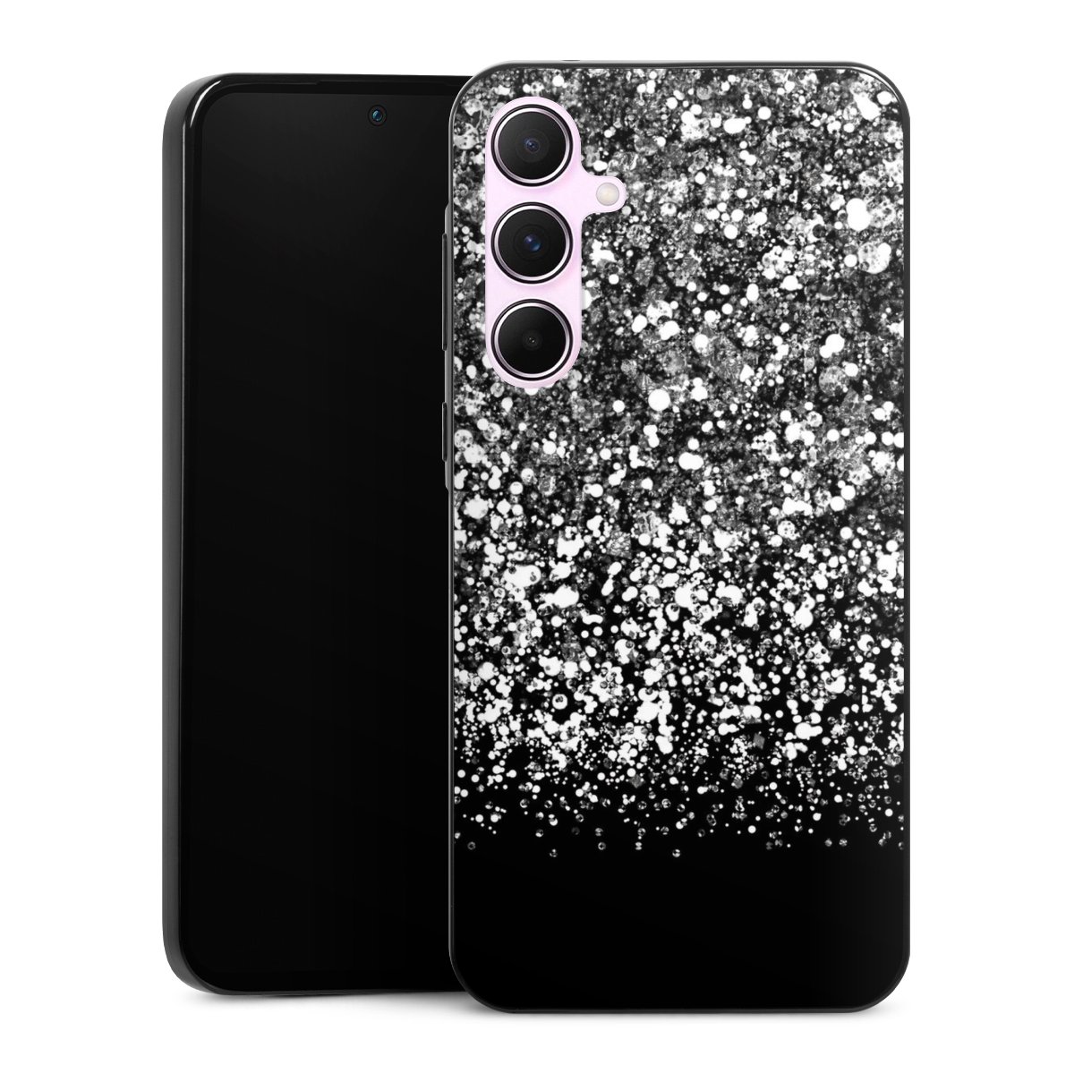 Galaxy A55 5G Handy Slim Case extra dünn Silikon Handyhülle schwarz Hülle Glitzer Snowflake Muster Silikon Slim Case