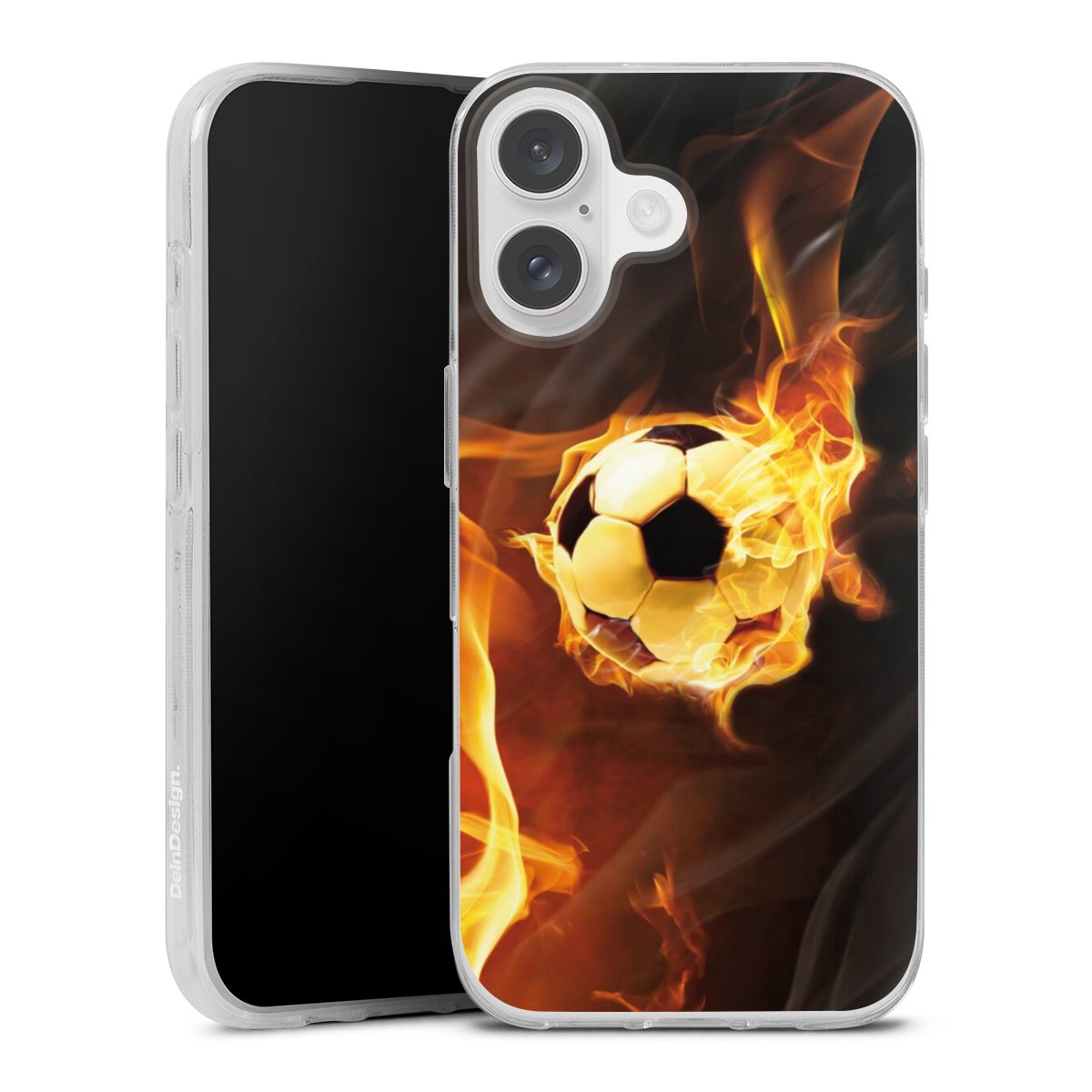 iPhone 16 Handy Silikon Hülle Case transparent Handyhülle Ball Fire Soccer Silikon Case