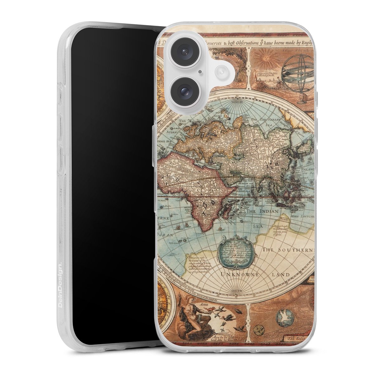 iPhone 16 Handy Silikon Hülle Case transparent Handyhülle World Map Vintage Map Silikon Case