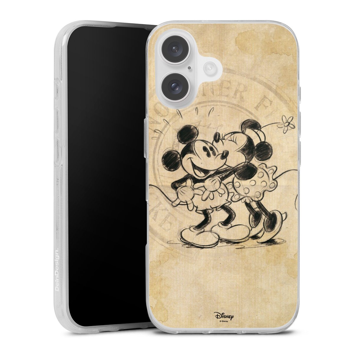 iPhone 16 Handy Silikon Hülle Case transparent Handyhülle Mickey Mouse Vintage Minnie Mouse Silikon Case