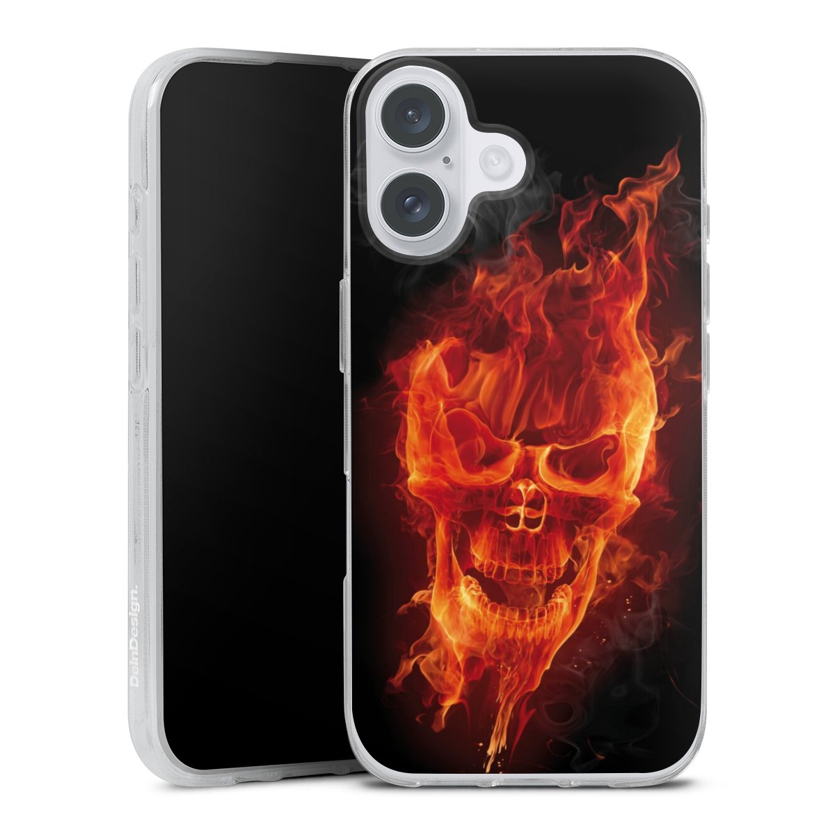 iPhone 16 Plus Handy Silikon Hülle Case transparent Handyhülle Totenkopf Skull Fire Silikon Case