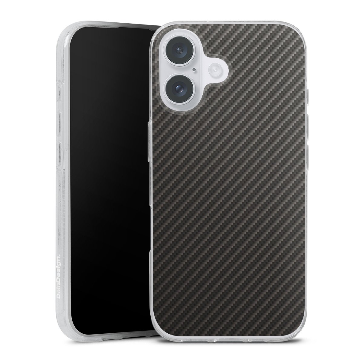 iPhone 16 Plus Handy Silikon Hülle Case transparent Handyhülle Metallic Look Carbon Muster Silikon Case