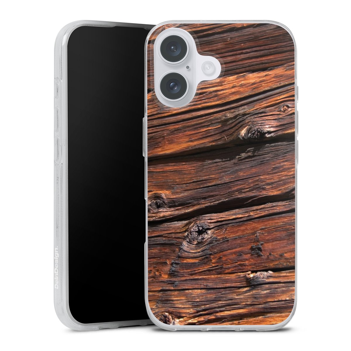 iPhone 16 Plus Handy Silikon Hülle Case transparent Handyhülle Beams Wooden Look Wood Silikon Case