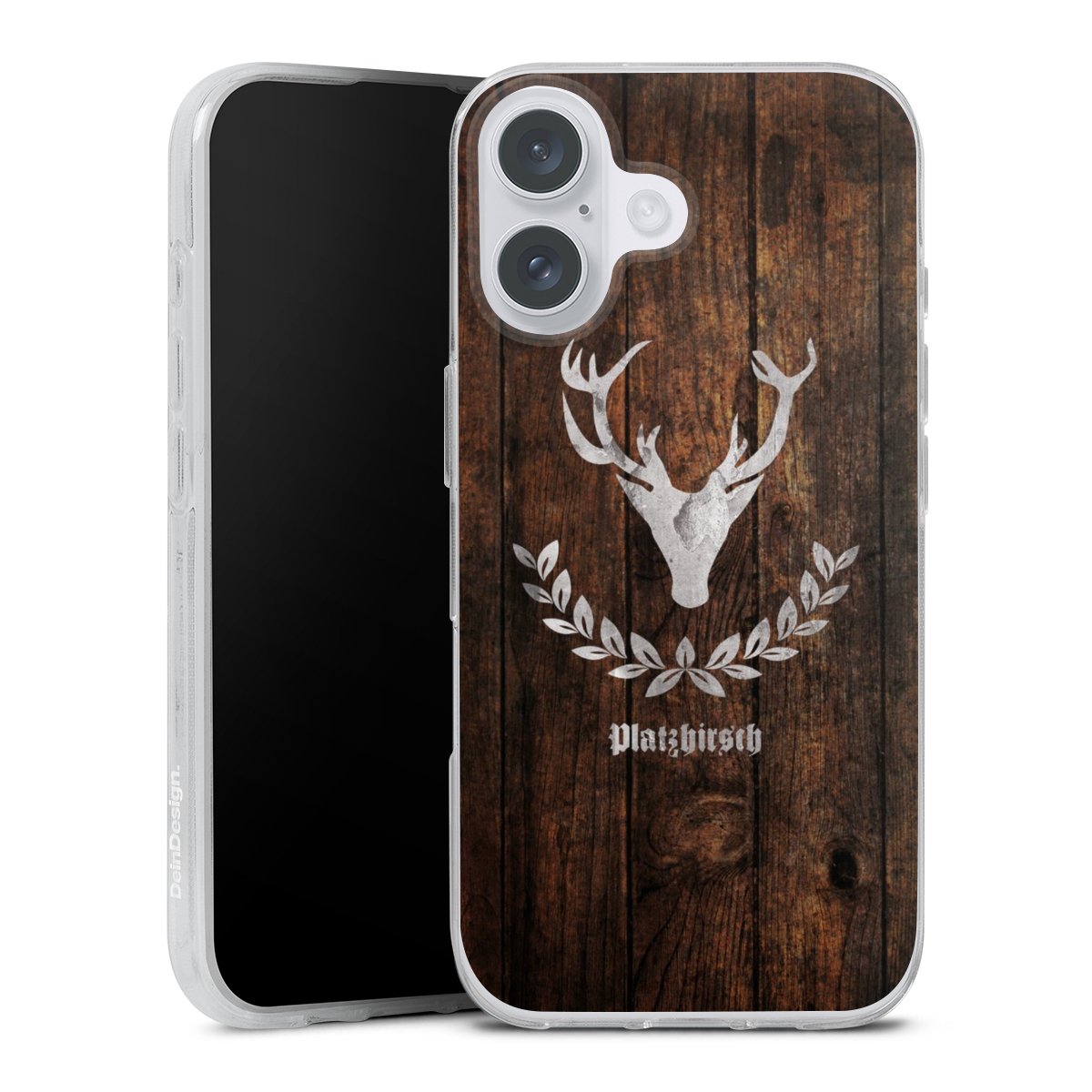 iPhone 16 Plus Handy Silikon Hülle Case transparent Handyhülle Deer Wood Wooden Look Silikon Case