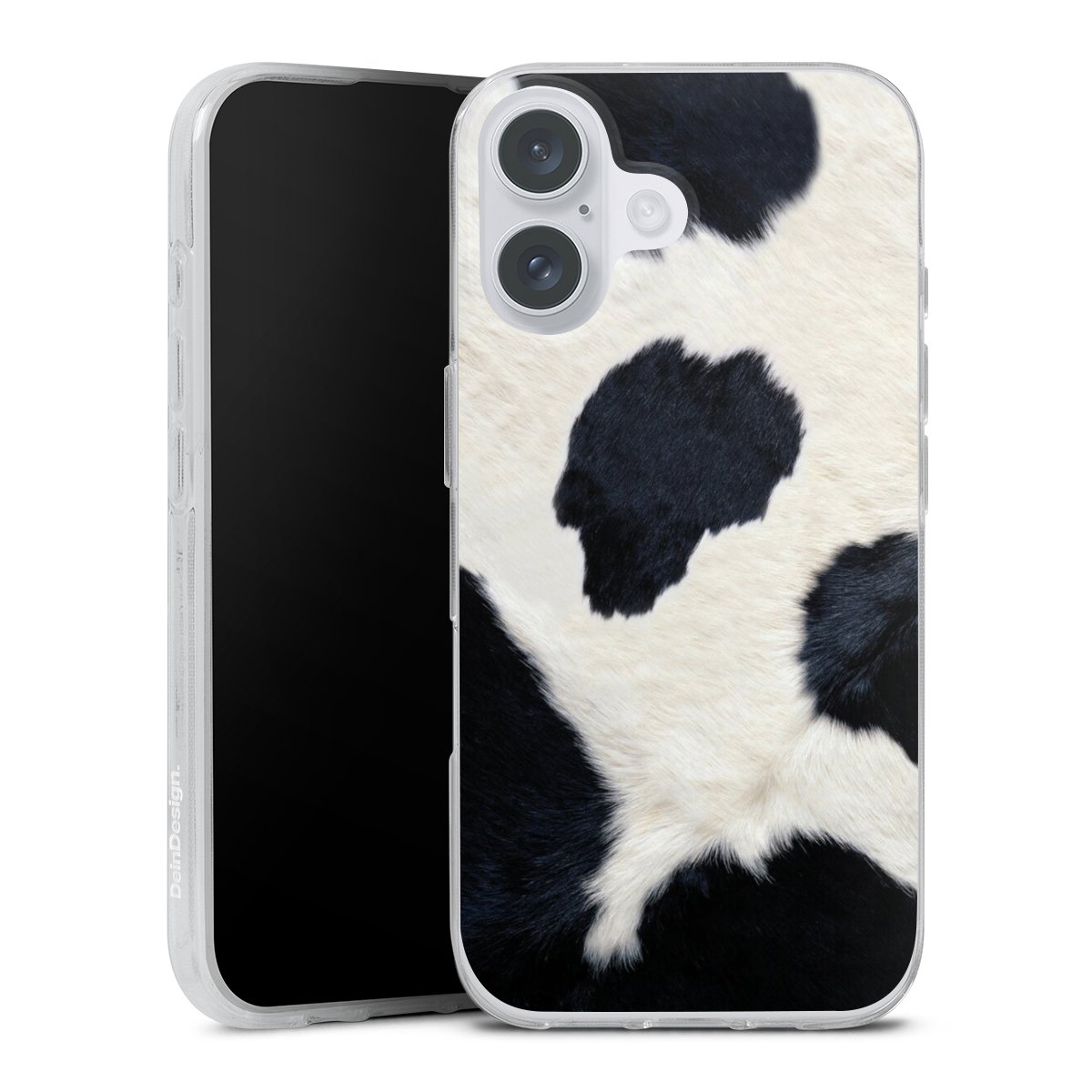 iPhone 16 Plus Handy Silikon Hülle Case transparent Handyhülle Animal Look Animal Print Cow Skin Silikon Case