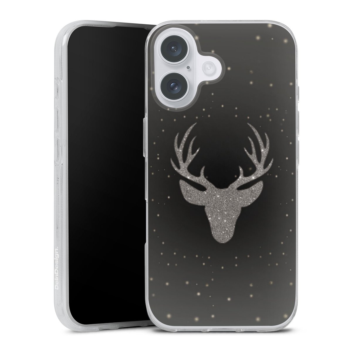 iPhone 16 Plus Handy Silikon Hülle Case transparent Handyhülle Winter Deer Glitzer Silikon Case