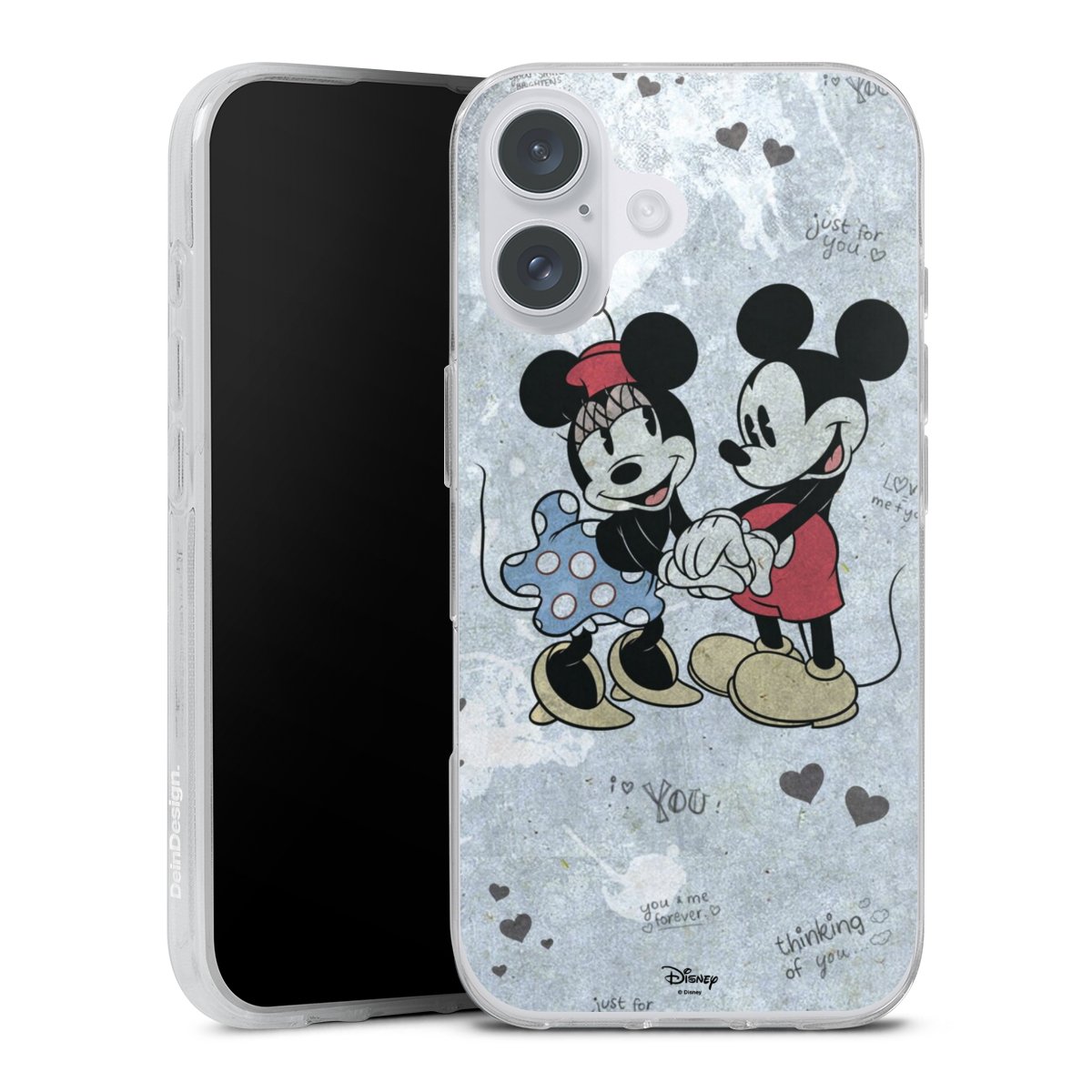 iPhone 16 Plus Handy Silikon Hülle Case transparent Handyhülle Mickey & Minnie Mouse Vintage Disney Silikon Case