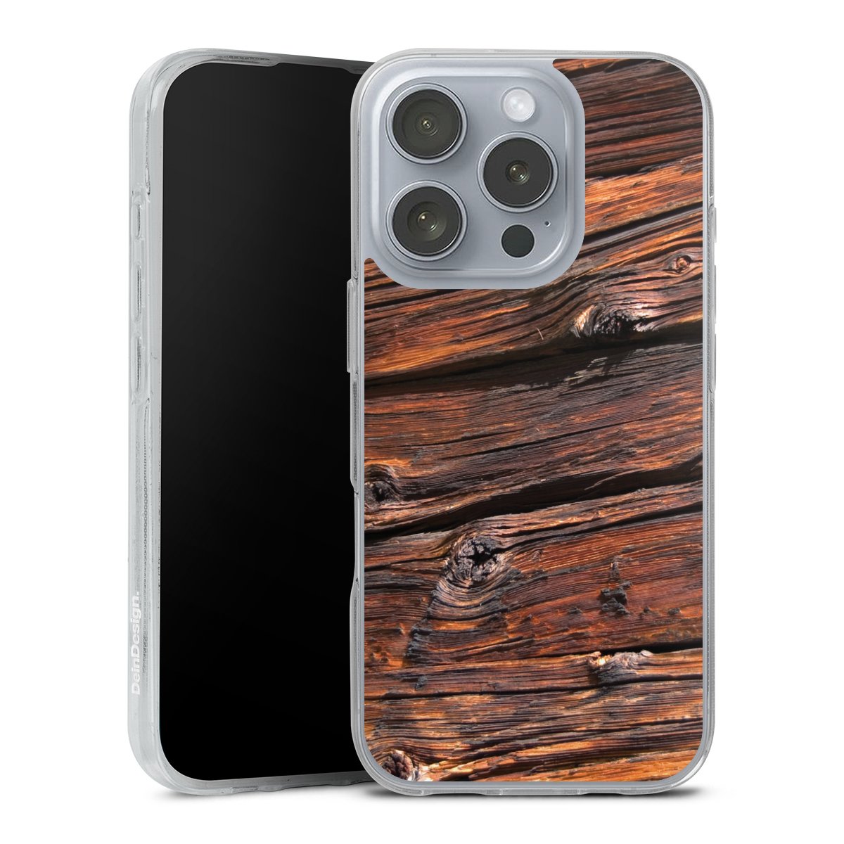 iPhone 16 Pro Handy Silikon Hülle Case transparent Handyhülle Beams Wooden Look Wood Silikon Case