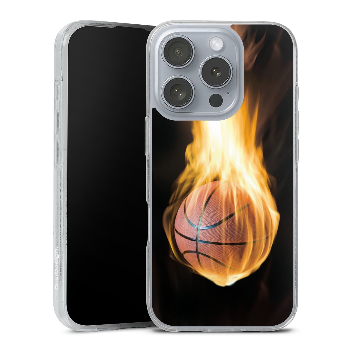 iPhone 16 Pro Handy Silikon Hülle Case transparent Handyhülle Basketball Sports Fire Silikon Case