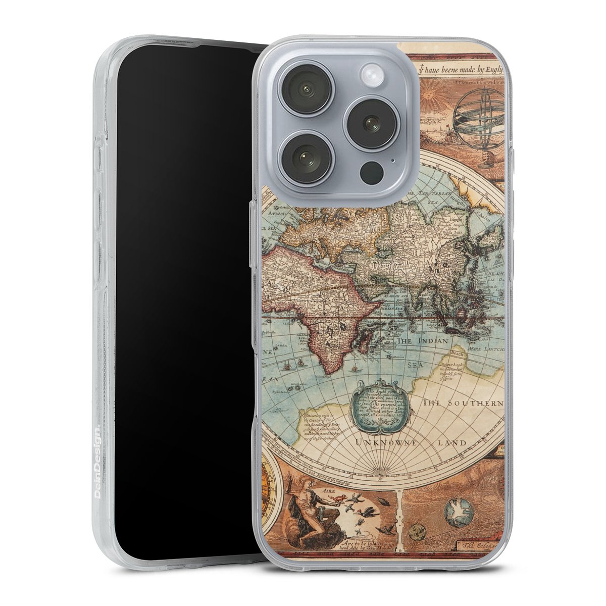 iPhone 16 Pro Handy Silikon Hülle Case transparent Handyhülle World Map Vintage Map Silikon Case