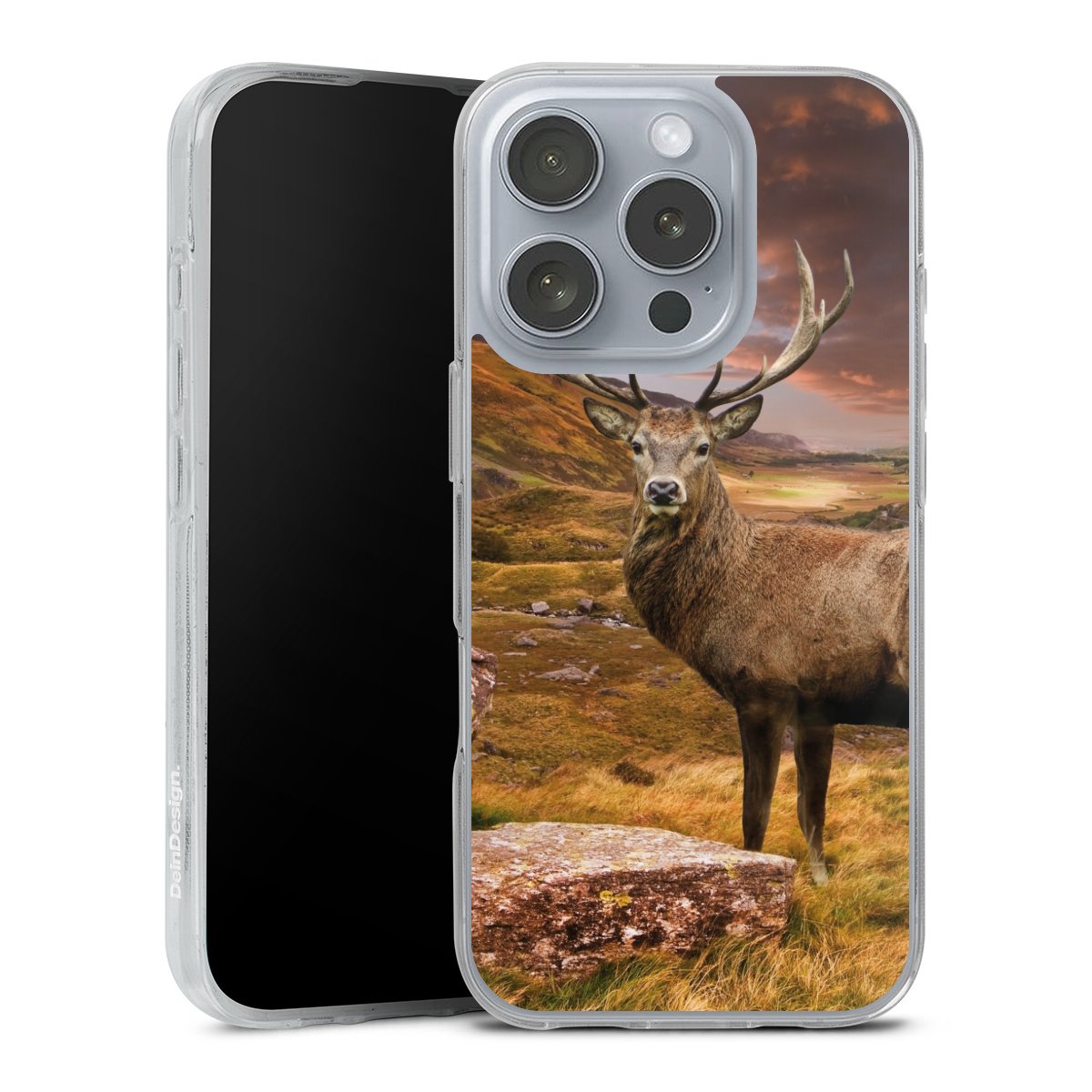 iPhone 16 Pro Handy Silikon Hülle Case transparent Handyhülle Meadow Mountain Deer Silikon Case