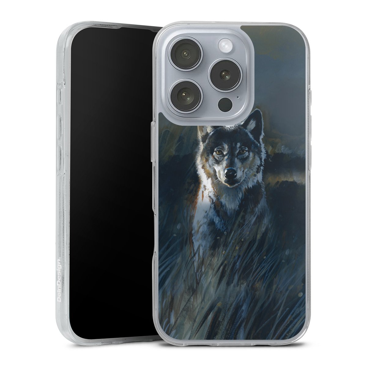 iPhone 16 Pro Handy Silikon Hülle Case transparent Handyhülle Nature Wolf Painting Silikon Case