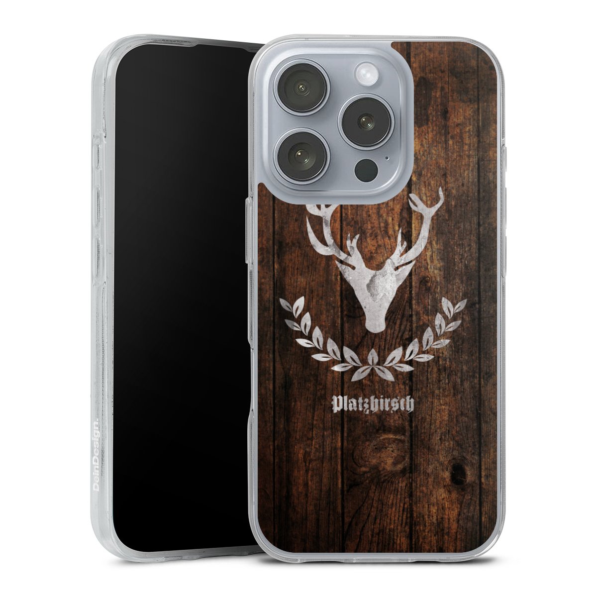 iPhone 16 Pro Handy Silikon Hülle Case transparent Handyhülle Deer Wood Wooden Look Silikon Case