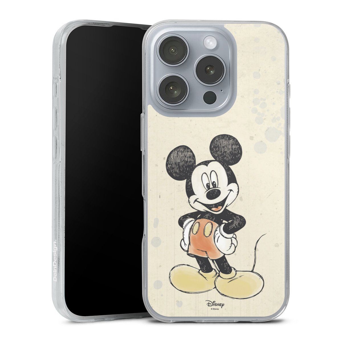 iPhone 16 Pro Handy Silikon Hülle Case transparent Handyhülle Water Colour Mickey & Minnie Mouse Official Licensed Product Silikon Case