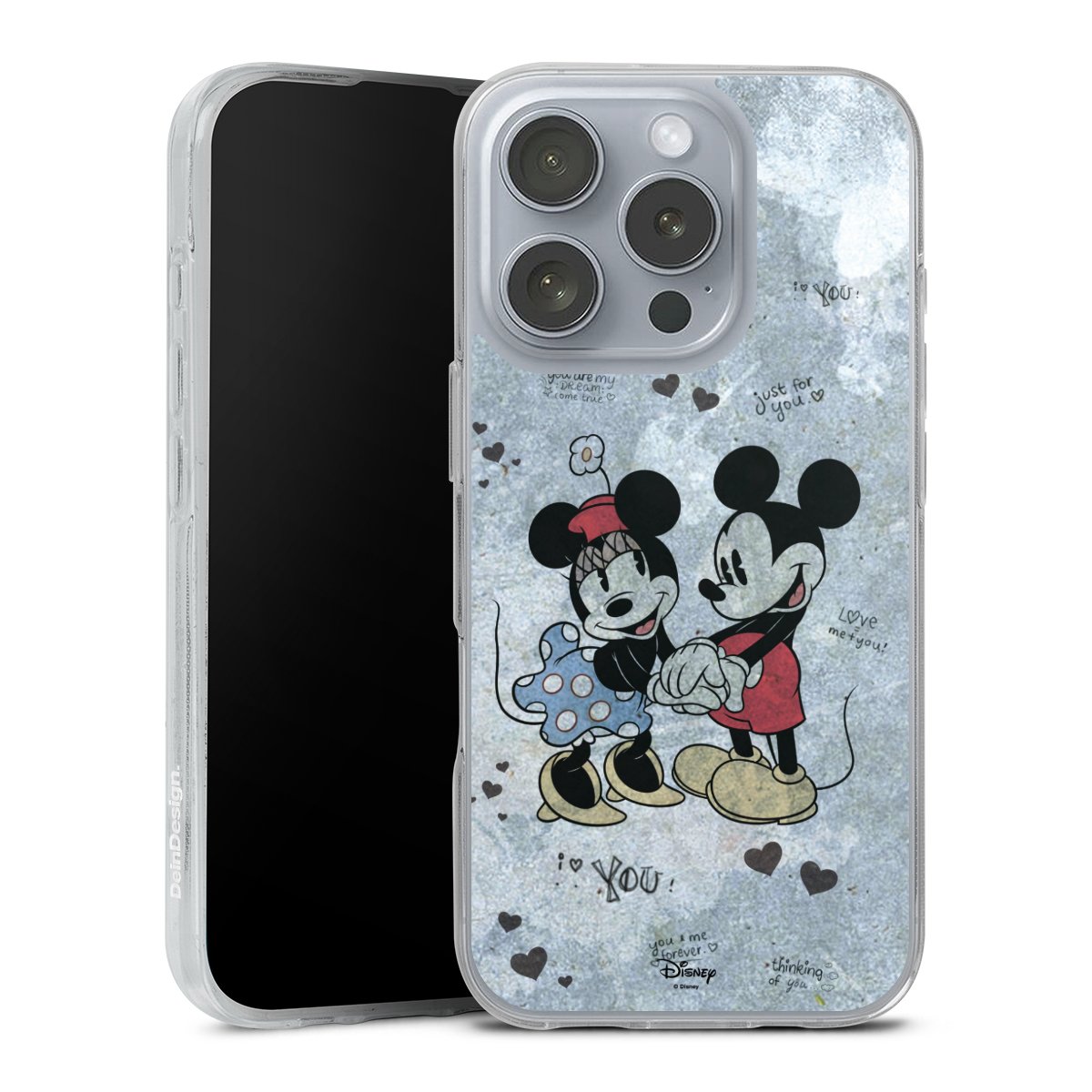 iPhone 16 Pro Handy Silikon Hülle Case transparent Handyhülle Mickey & Minnie Mouse Vintage Disney Silikon Case