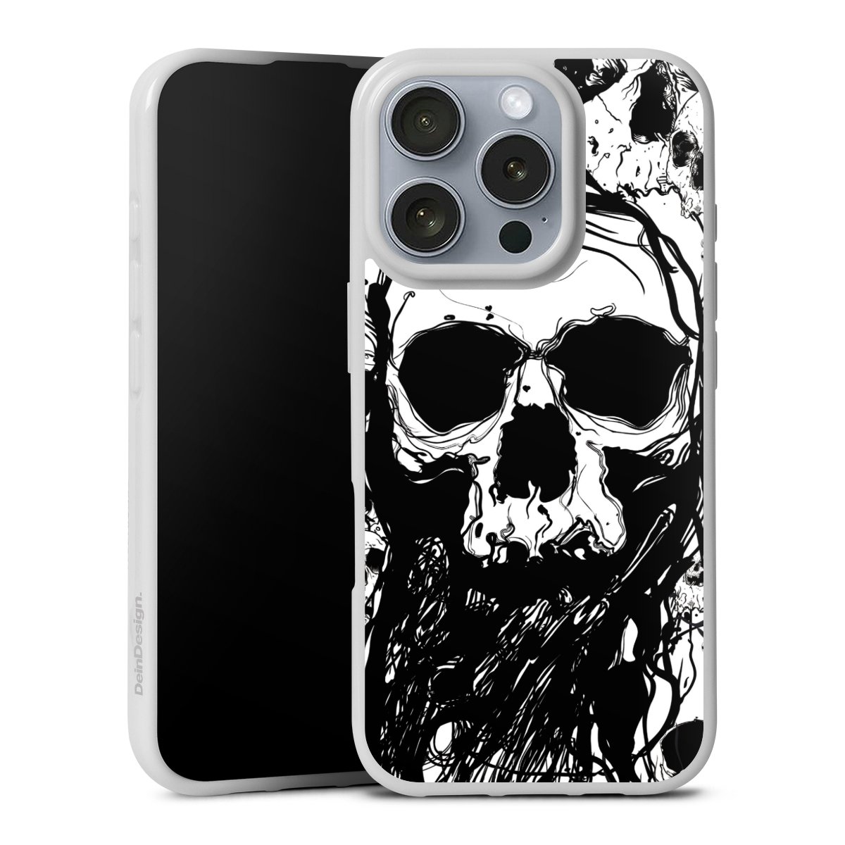 iPhone 16 Pro Handy Silikon Hülle Case weiß Handyhülle Totenkopf Halloween Silikon Case