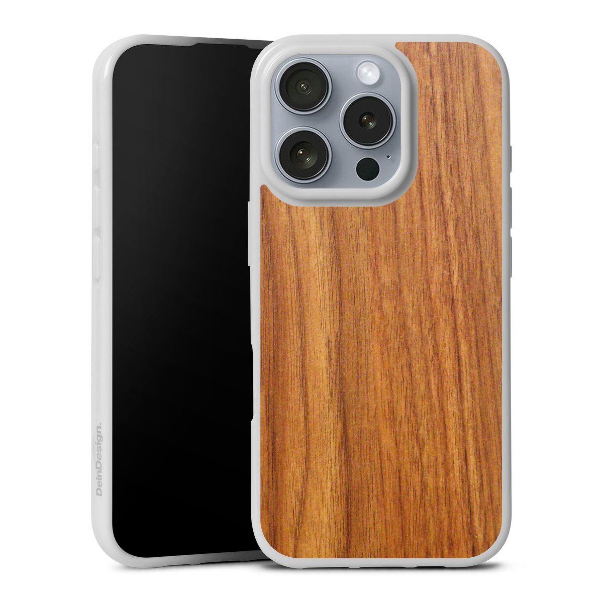 iPhone 16 Pro Handy Silikon Hülle Case weiß Handyhülle Wood Larch Wooden Look Silikon Case