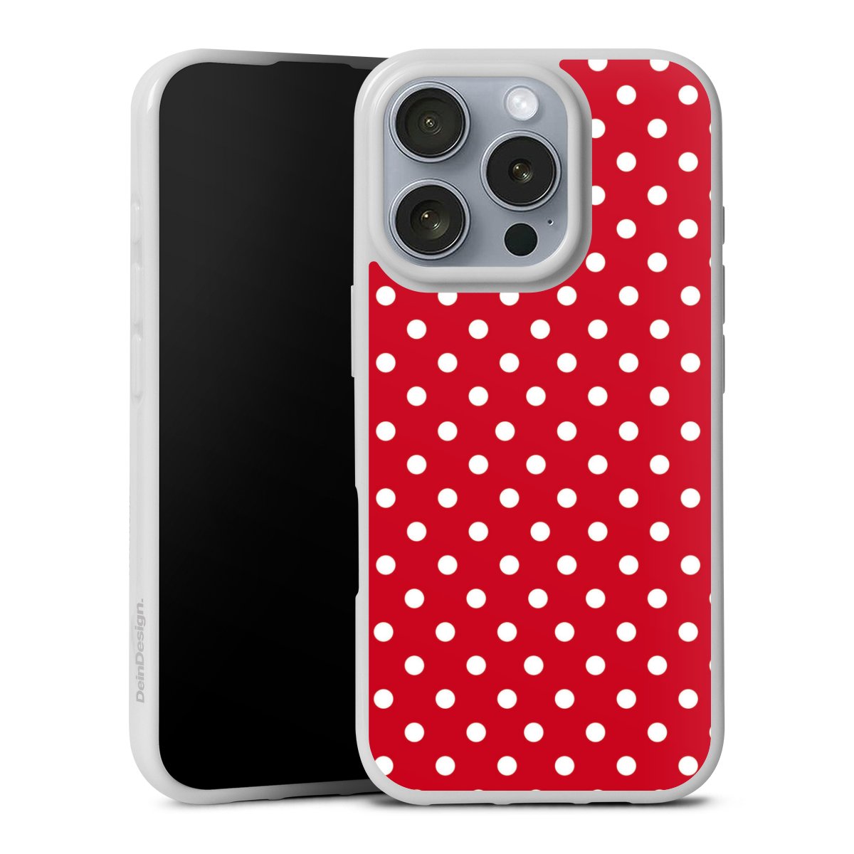 iPhone 16 Pro Handy Silikon Hülle Case weiß Handyhülle Points Polka Dots Retro Silikon Case