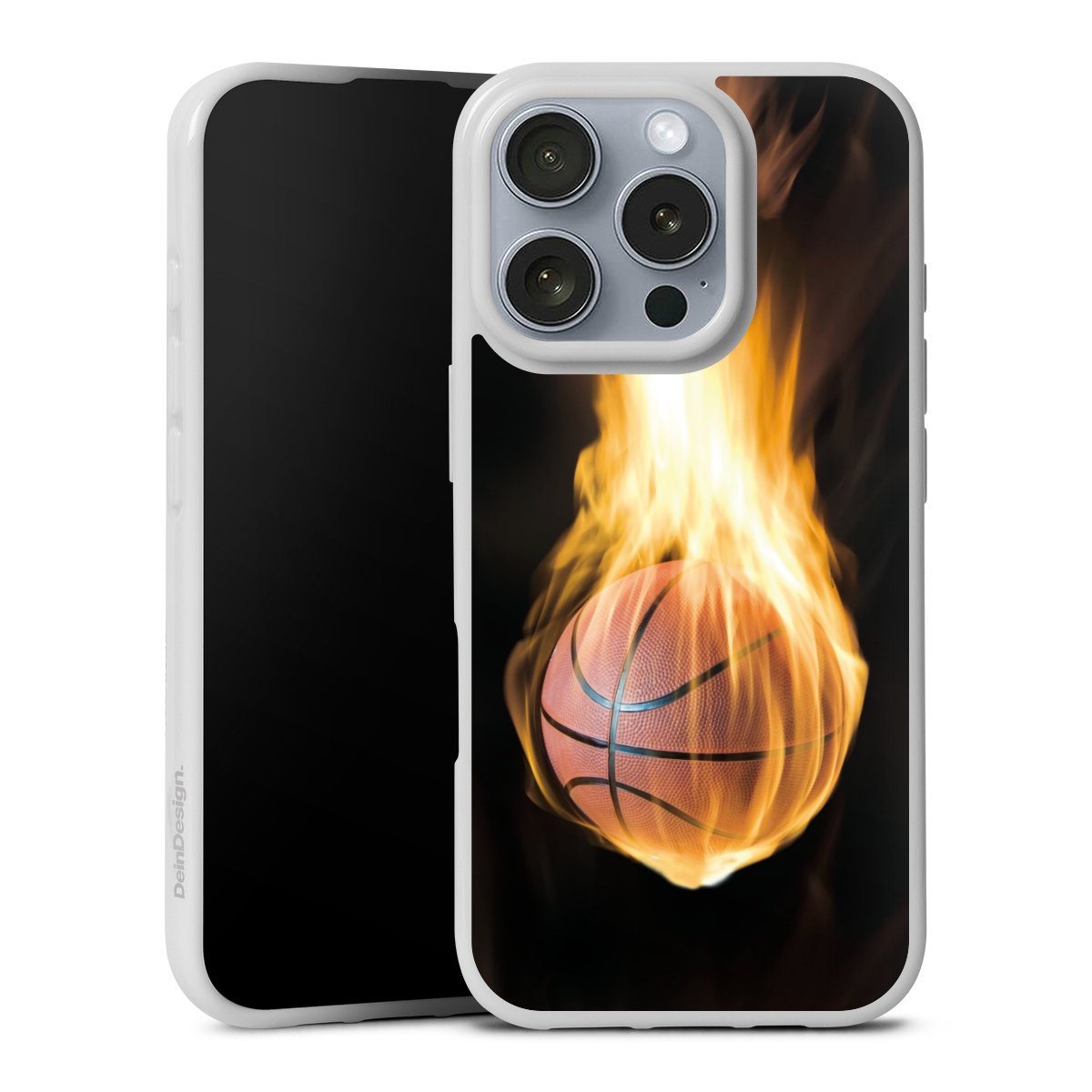 iPhone 16 Pro Handy Silikon Hülle Case weiß Handyhülle Basketball Sports Fire Silikon Case