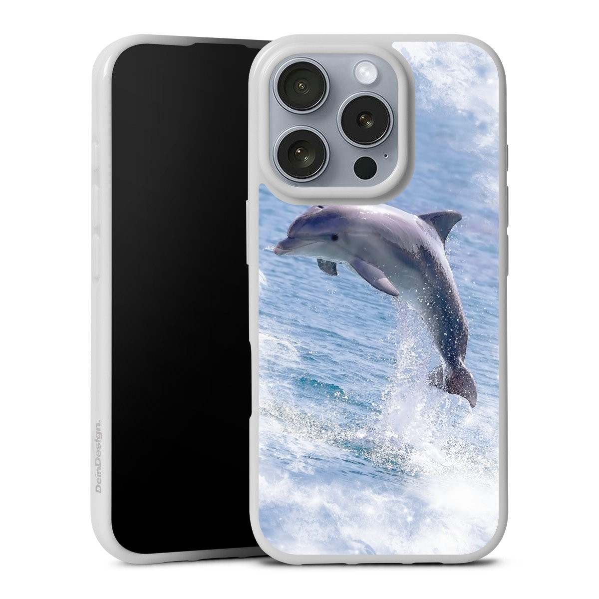 iPhone 16 Pro Handy Silikon Hülle Case weiß Handyhülle Dolphin Ocean Wale Silikon Case