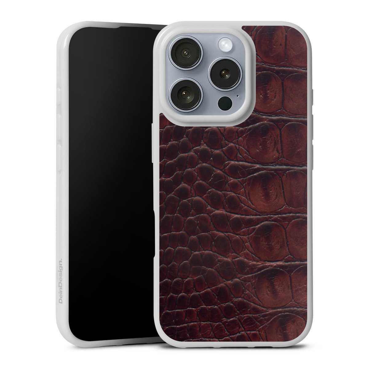 iPhone 16 Pro Handy Silikon Hülle Case weiß Handyhülle Crocodile Animal Print Leather Silikon Case