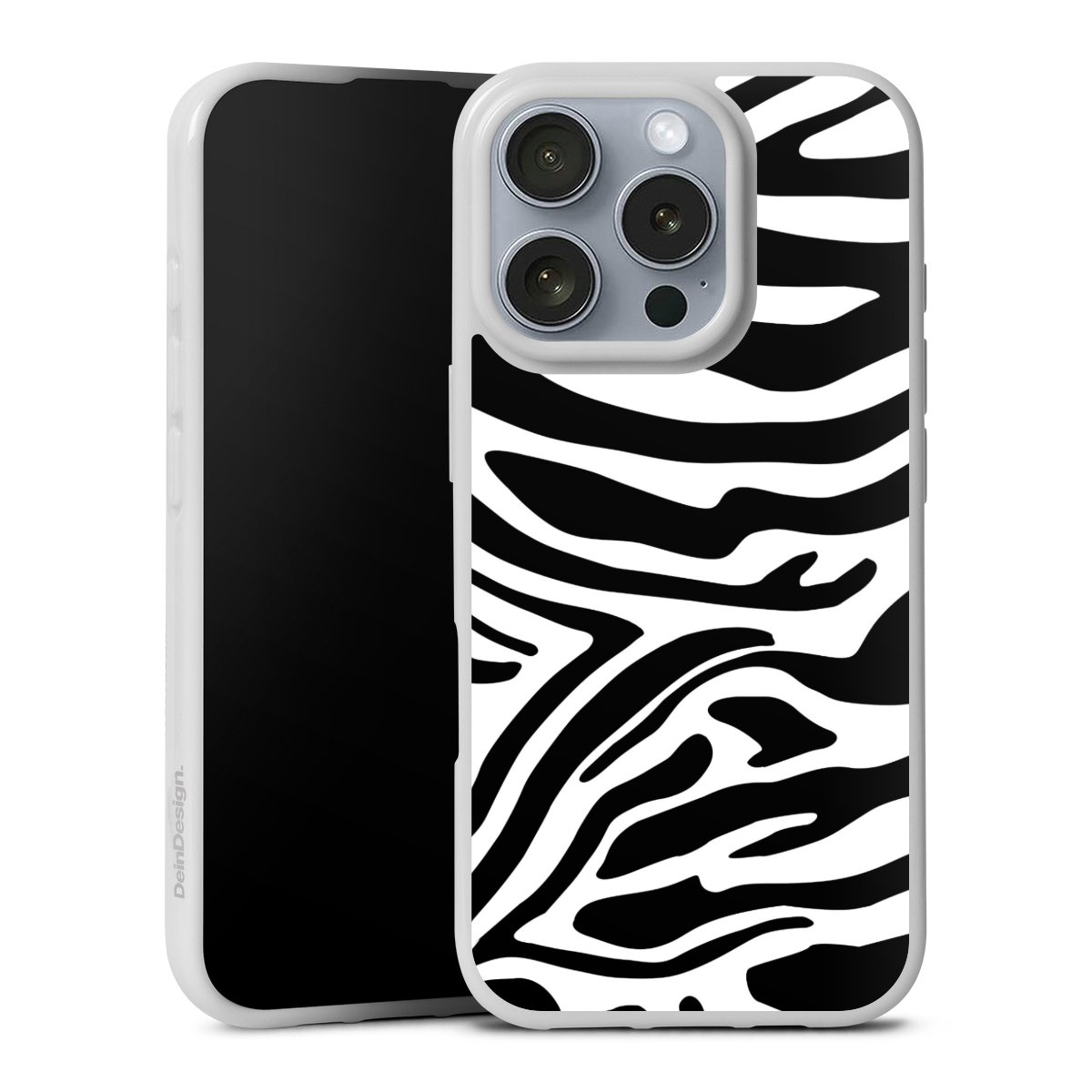 iPhone 16 Pro Handy Silikon Hülle Case weiß Handyhülle Zebra Animal Look Animal Print Silikon Case