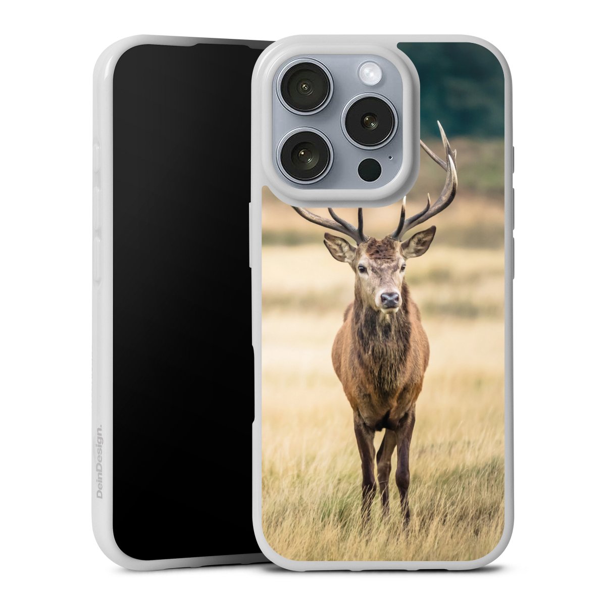 iPhone 16 Pro Handy Silikon Hülle Case weiß Handyhülle Deer Meadow Forrest Silikon Case