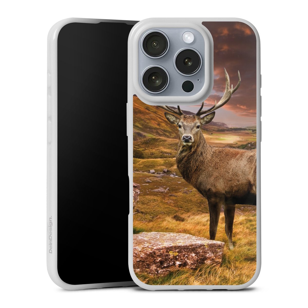 iPhone 16 Pro Handy Silikon Hülle Case weiß Handyhülle Meadow Mountain Deer Silikon Case