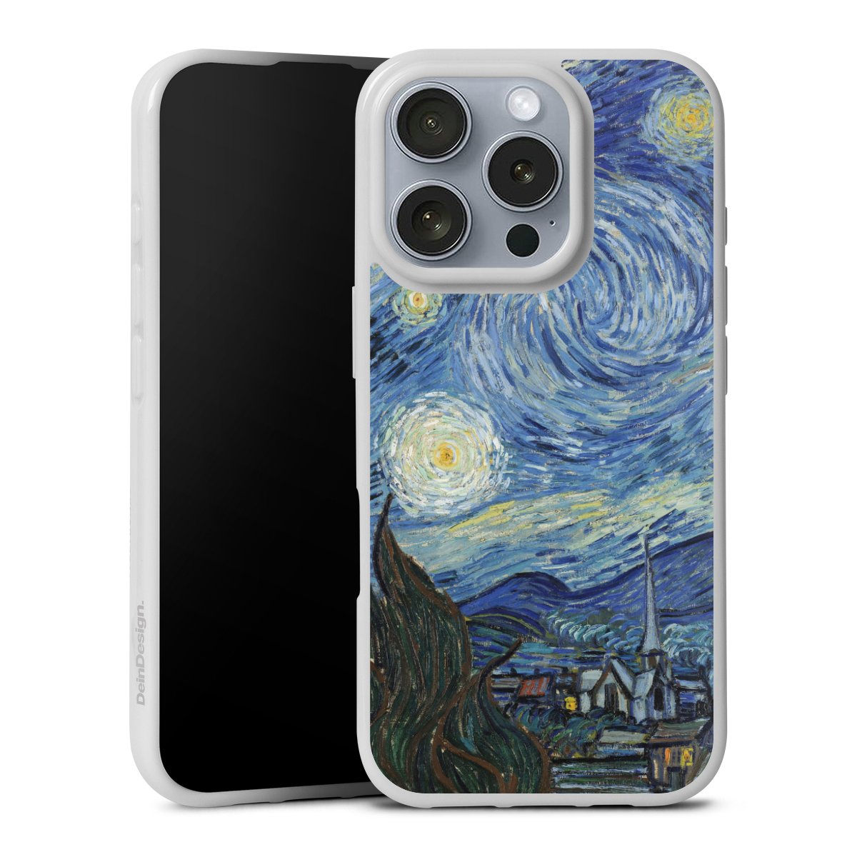 iPhone 16 Pro Handy Silikon Hülle Case weiß Handyhülle The Starry Night Kunst Vincent Van Gogh Silikon Case