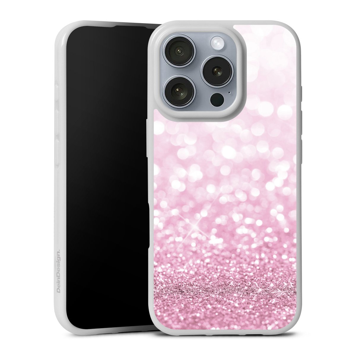 iPhone 16 Pro Handy Silikon Hülle Case weiß Handyhülle Glitzer Pink Shine Silikon Case