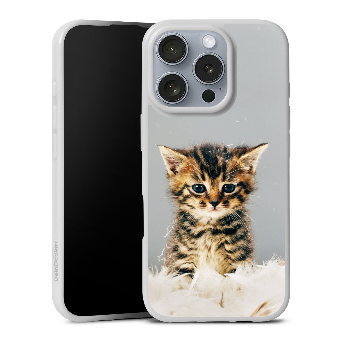 iPhone 16 Pro Handy Silikon Hülle Case weiß Handyhülle Cat Feather Pet Silikon Case