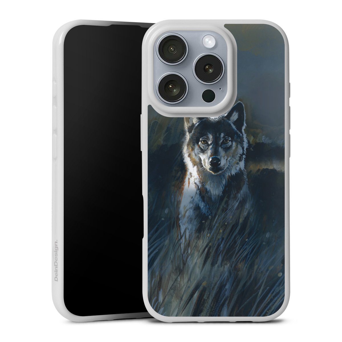 iPhone 16 Pro Handy Silikon Hülle Case weiß Handyhülle Nature Wolf Painting Silikon Case