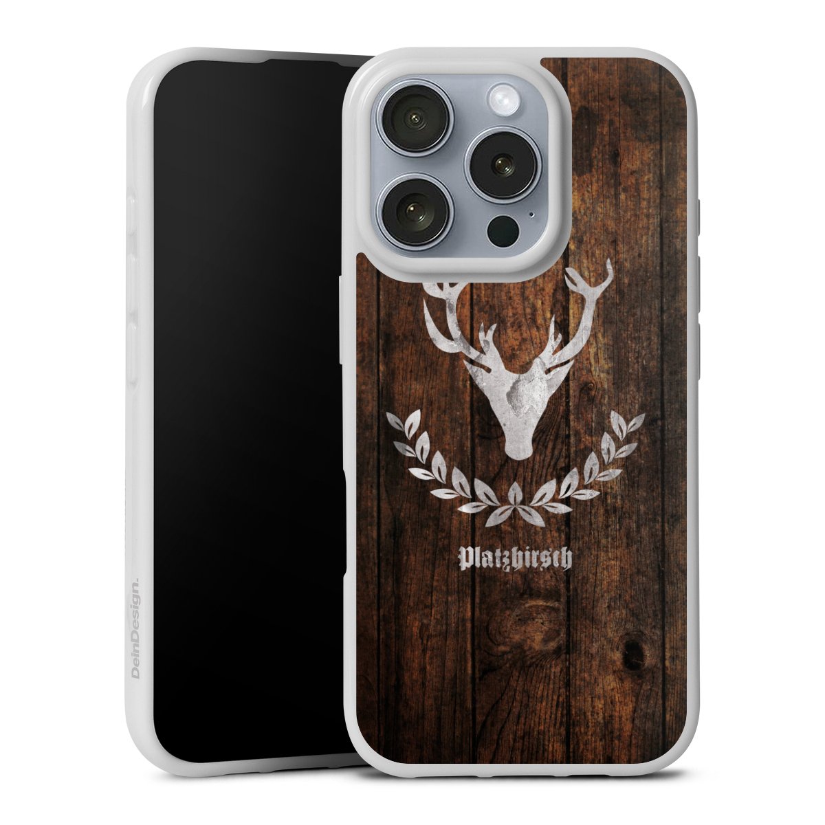 iPhone 16 Pro Handy Silikon Hülle Case weiß Handyhülle Deer Wood Wooden Look Silikon Case