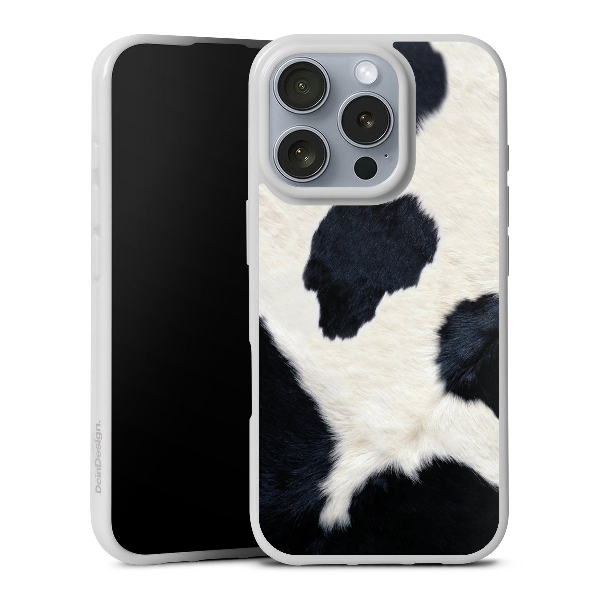 iPhone 16 Pro Handy Silikon Hülle Case weiß Handyhülle Animal Look Animal Print Cow Skin Silikon Case