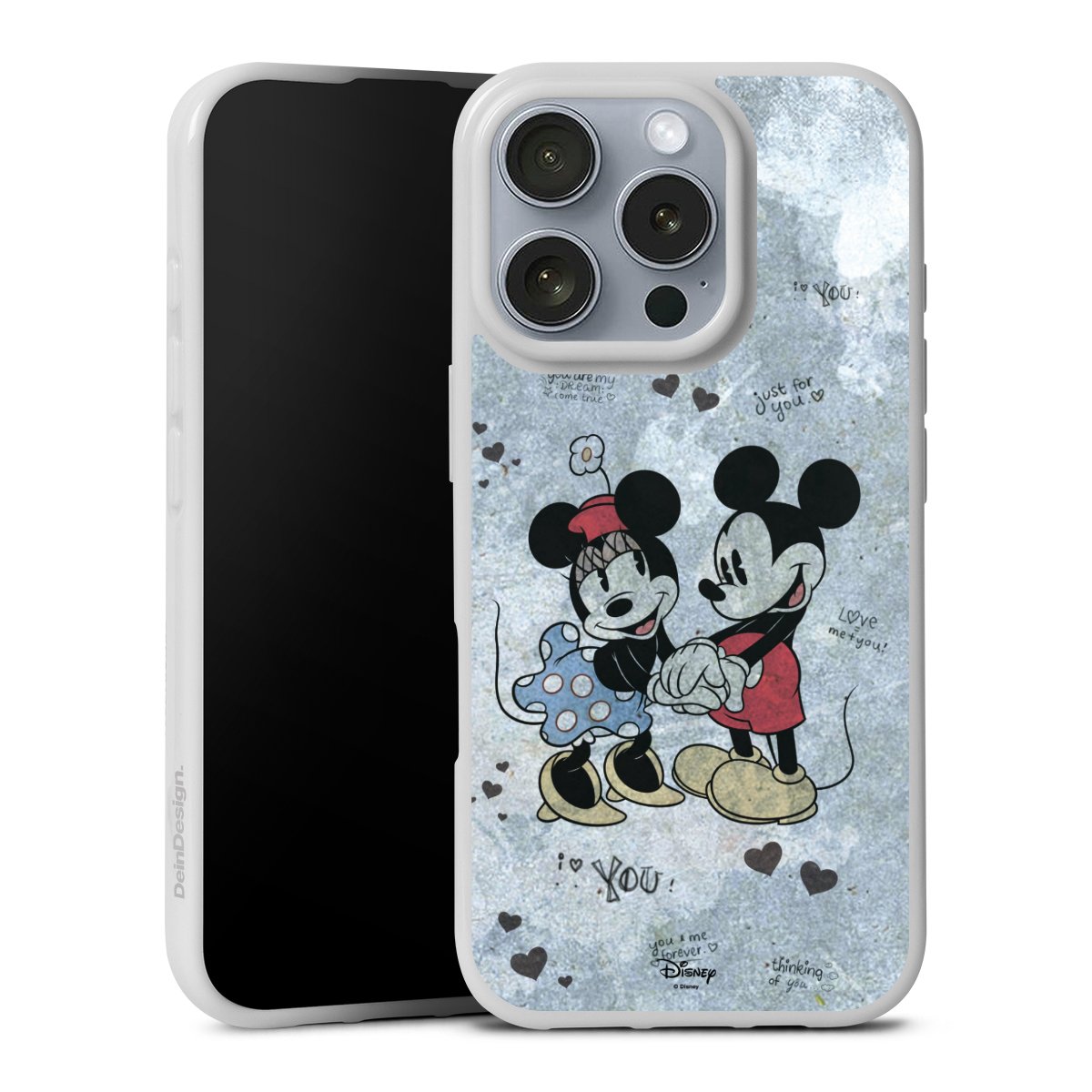 iPhone 16 Pro Handy Silikon Hülle Case weiß Handyhülle Mickey & Minnie Mouse Vintage Disney Silikon Case