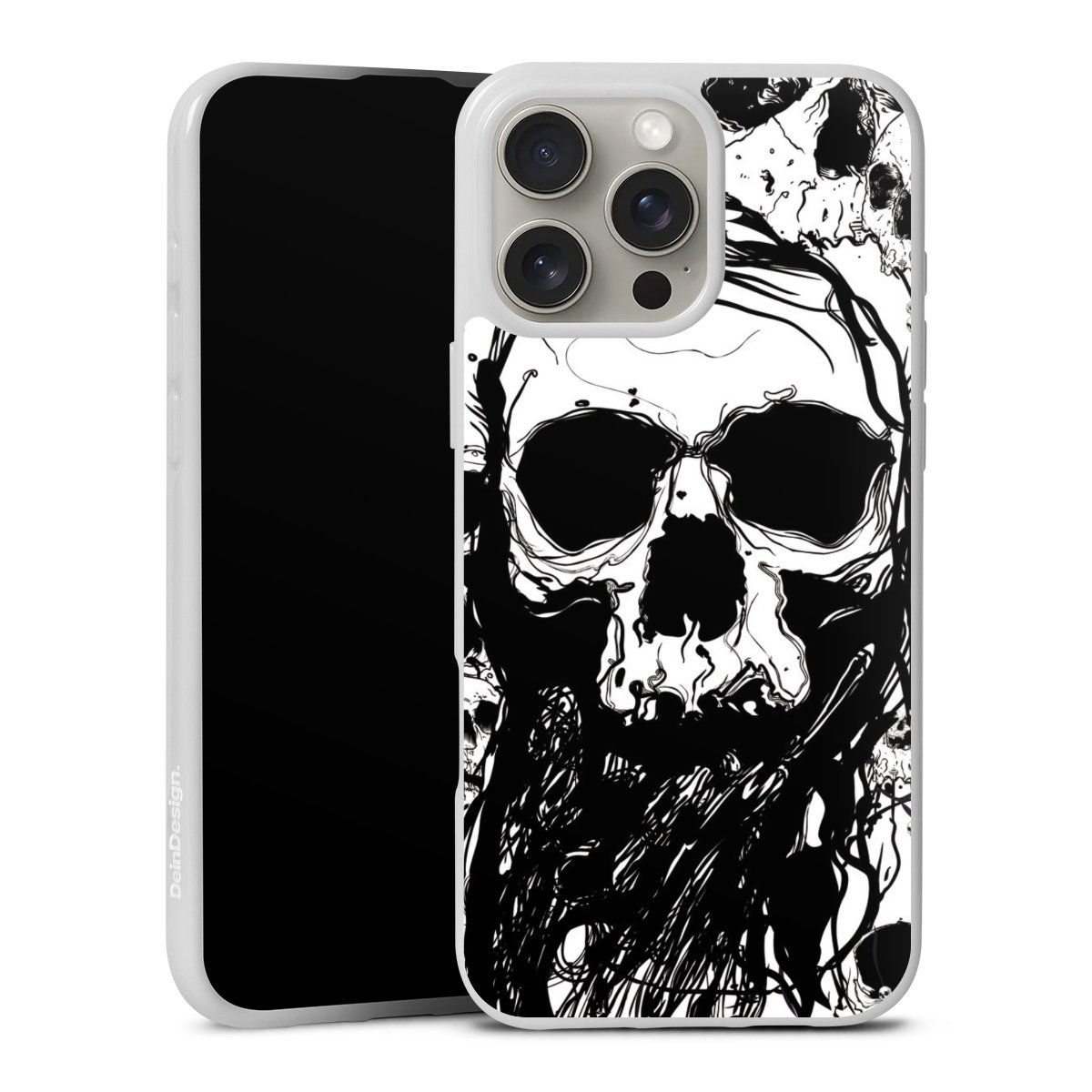 iPhone 16 Pro Max Handy Silikon Hülle Case weiß Handyhülle Totenkopf Halloween Silikon Case