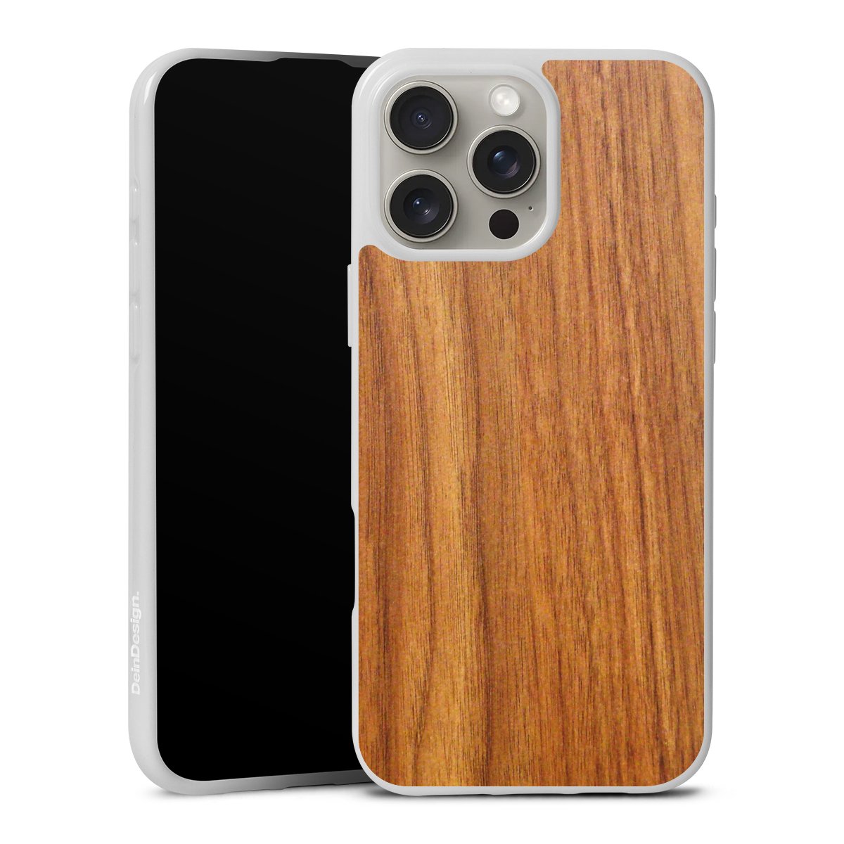 iPhone 16 Pro Max Handy Silikon Hülle Case weiß Handyhülle Wood Larch Wooden Look Silikon Case