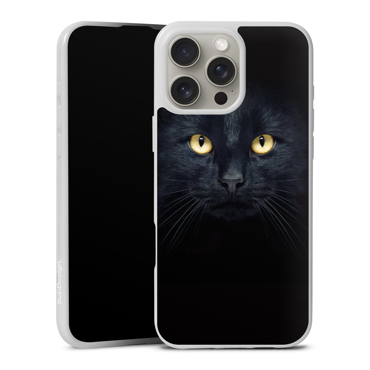 iPhone 16 Pro Max Handy Silikon Hülle Case weiß Handyhülle Eye Cat Black Silikon Case