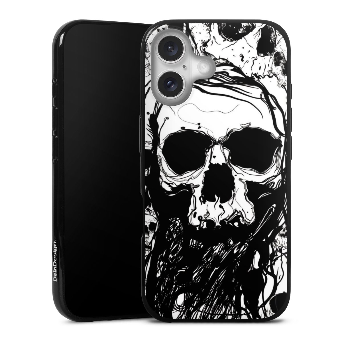 iPhone 16 Handy Silikon Hülle Case schwarz Handyhülle Totenkopf Halloween